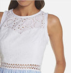 Lilly Pulitzer Alivia Fit & Flare Eyelet Lace Seersucker Blue White Dress Sz 2
