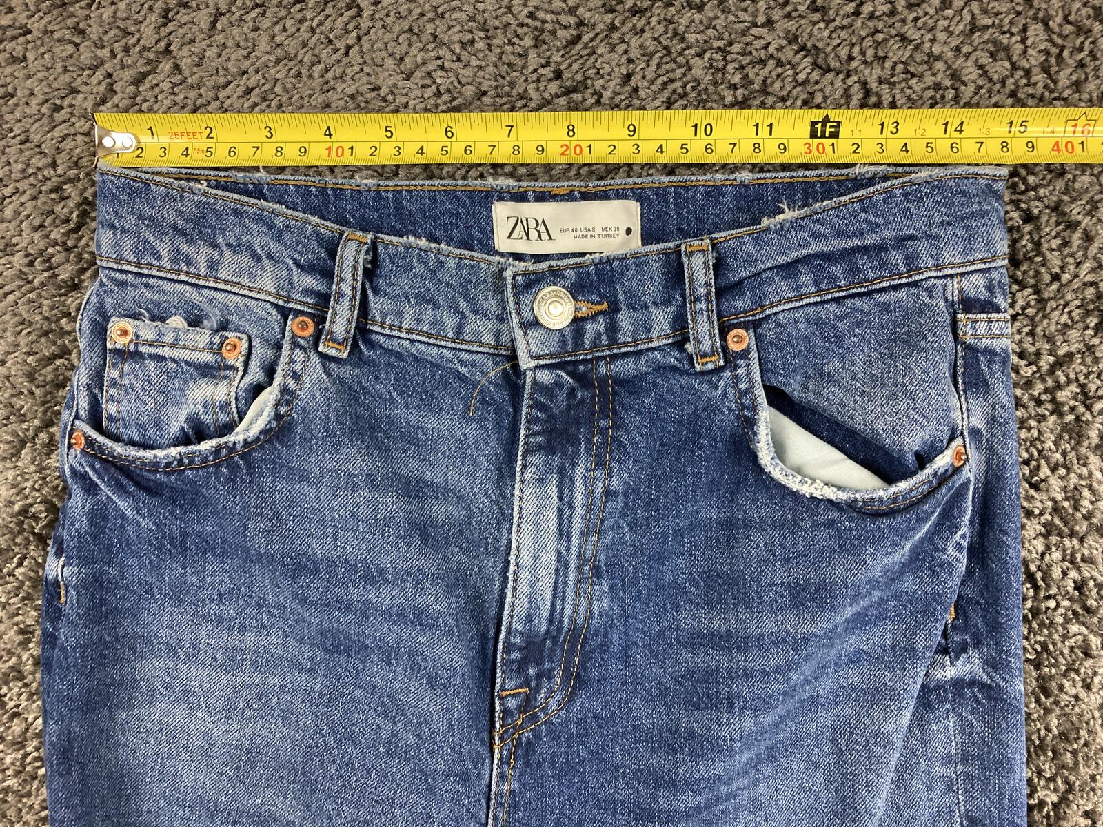 Zara Jeans Women's Blue The 90's Full Length Wide Leg Raw Hem Size 8