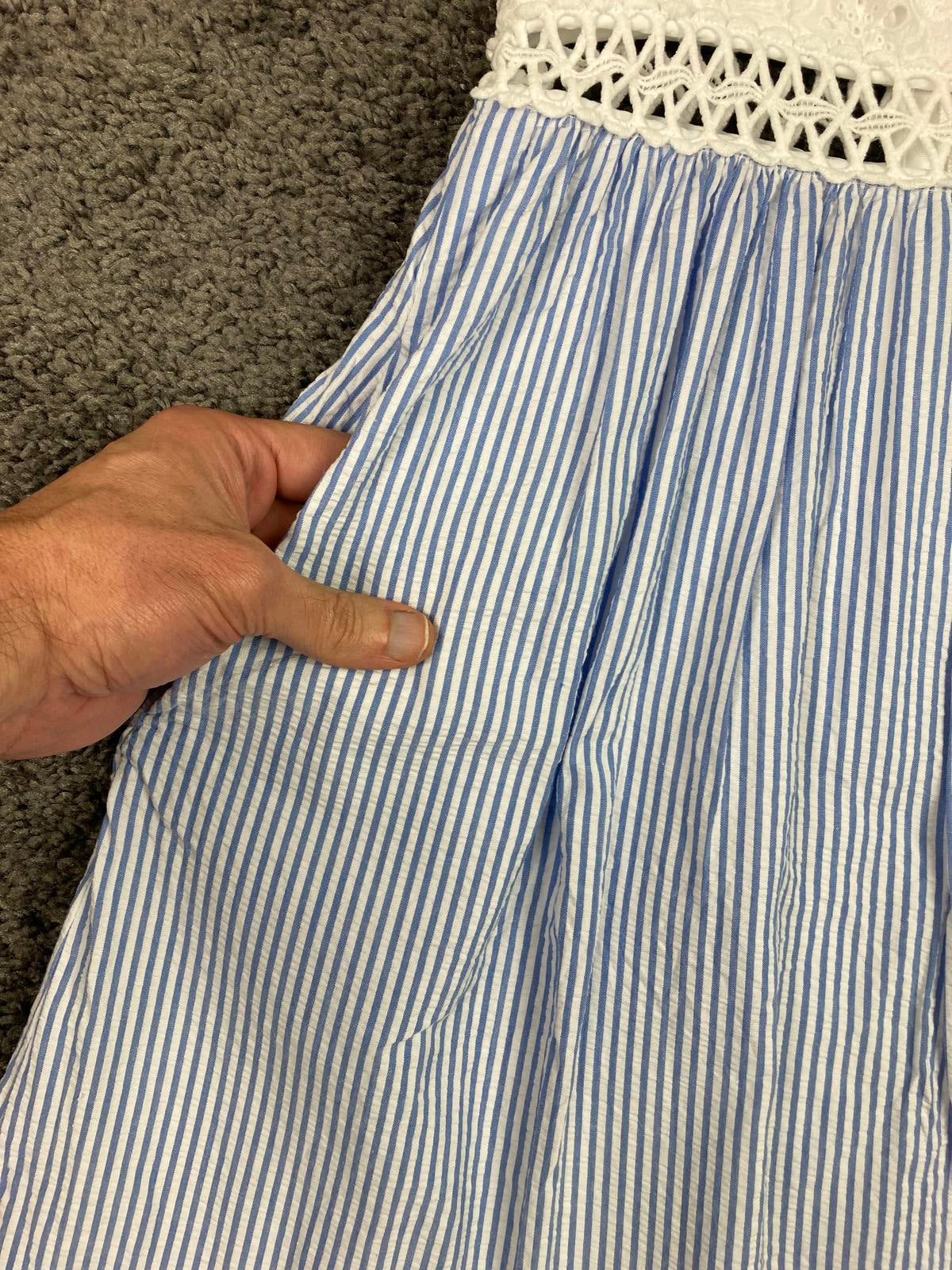 Lilly Pulitzer Alivia Fit & Flare Eyelet Lace Seersucker Blue White Dress Sz 2