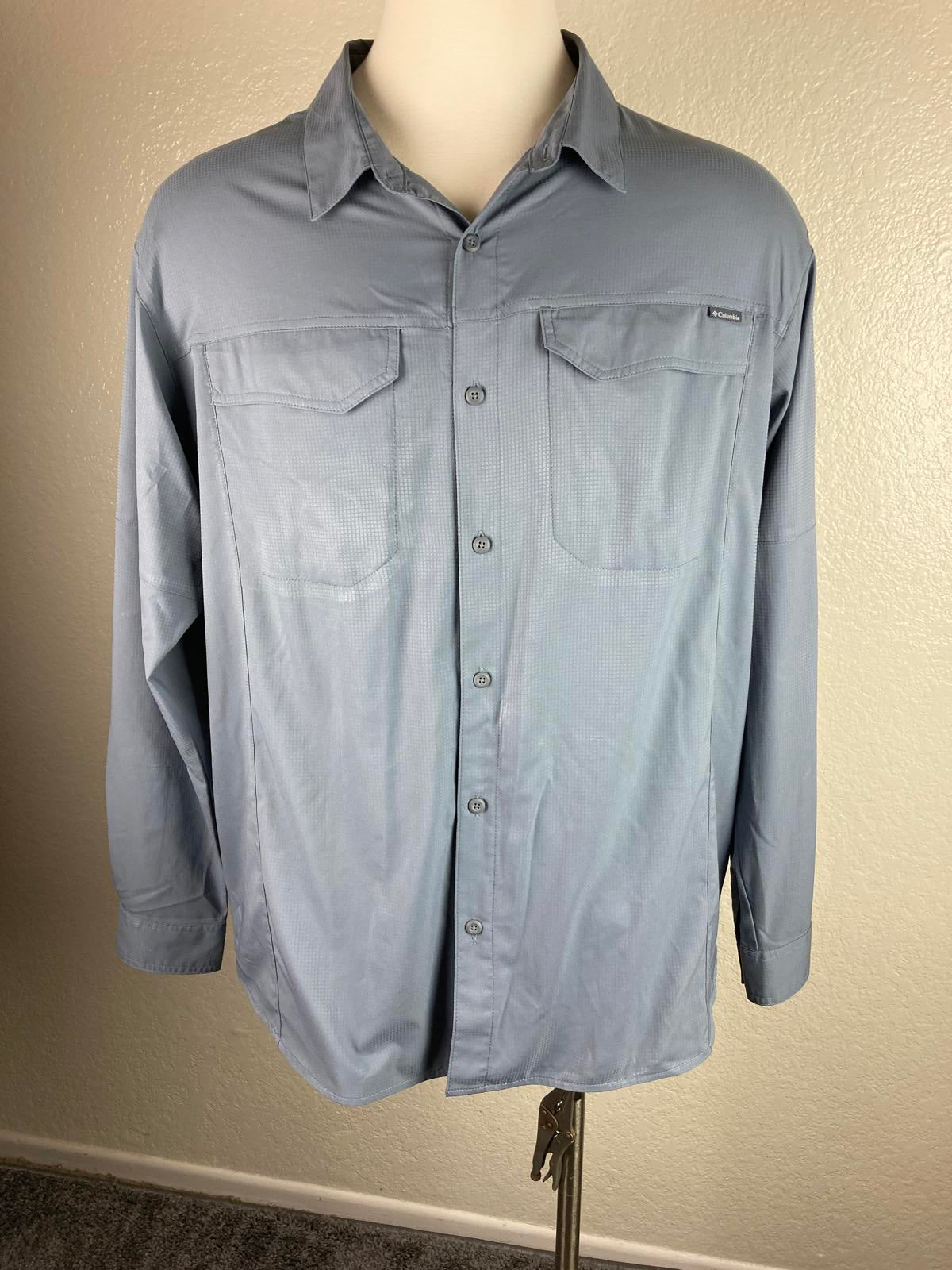 Columbia Sportswear Men’s Sz XXL Gray Long Sleeve Button Front Shirt Mesh Lined