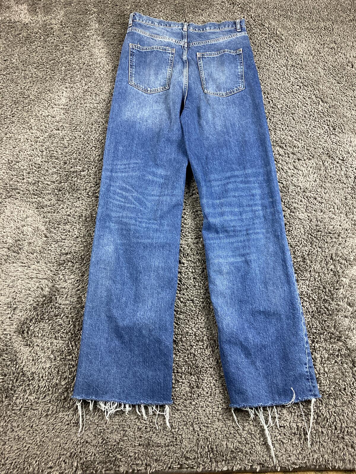 Zara Jeans Women's Blue The 90's Full Length Wide Leg Raw Hem Size 8