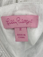 Lilly Pulitzer Alivia Fit & Flare Eyelet Lace Seersucker Blue White Dress Sz 2