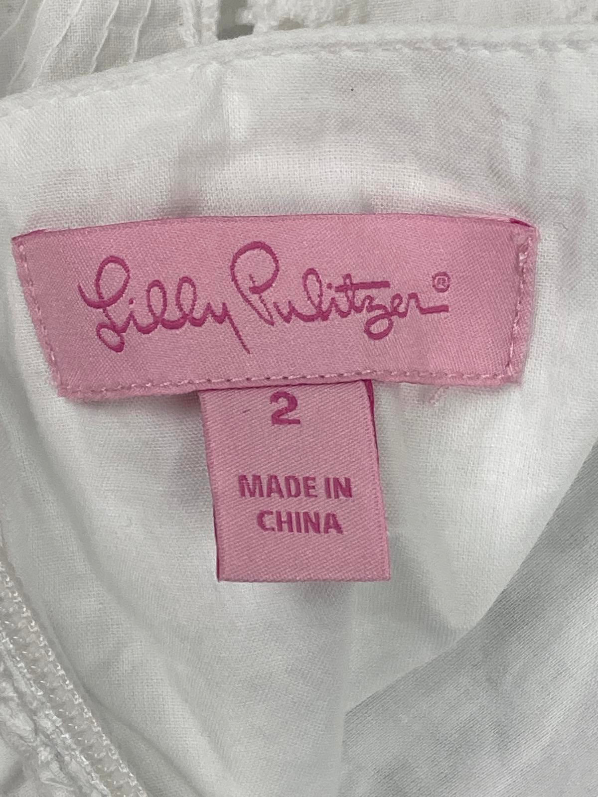 Lilly Pulitzer Alivia Fit & Flare Eyelet Lace Seersucker Blue White Dress Sz 2