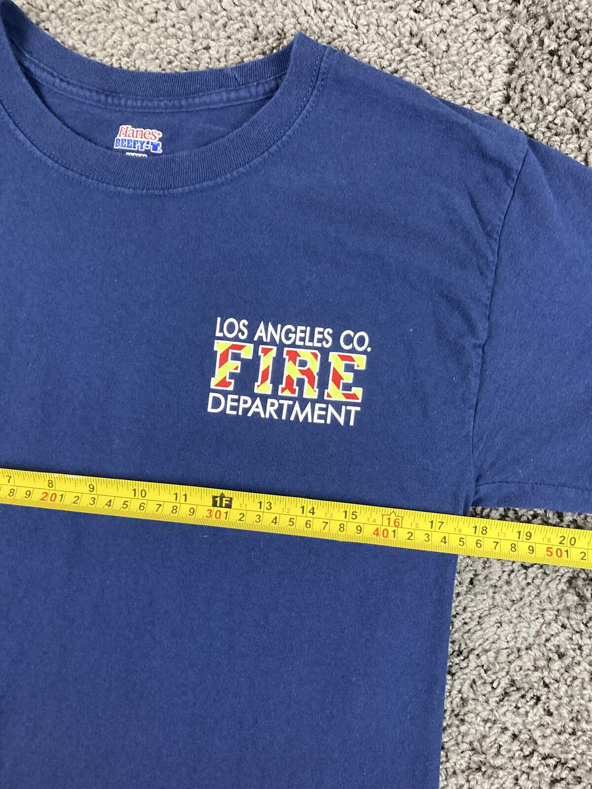 Los Angeles Fire Department T-Shirt Men's Blue Hanes Beefy-T Sz Medium