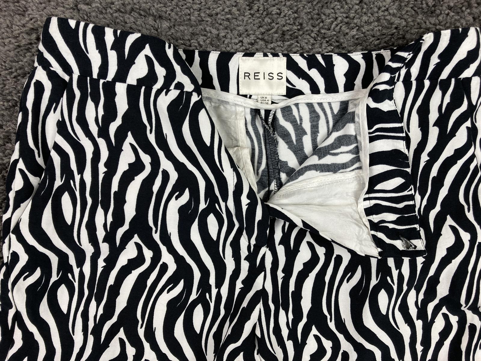 REISS Libby Zebra Print Slim Leg Trousers Pants US Black White Fabric Sz 4