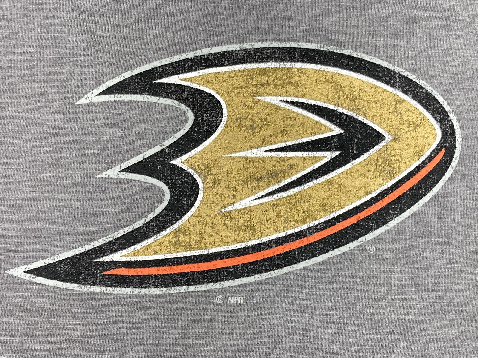 NHL Anaheim Ducks Women’s Medium Raglan 3 Qtr Sleeve Shirt Gray Black Fan Gear M