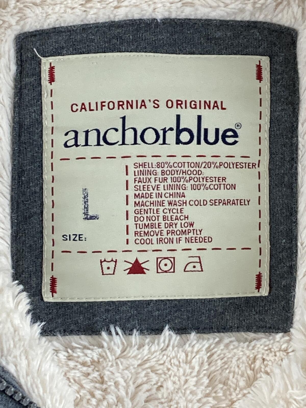 Vintage Anchor Blue Sherpa Lined Full Zip Hoodie Men's Gray Heavyweight Sz L
