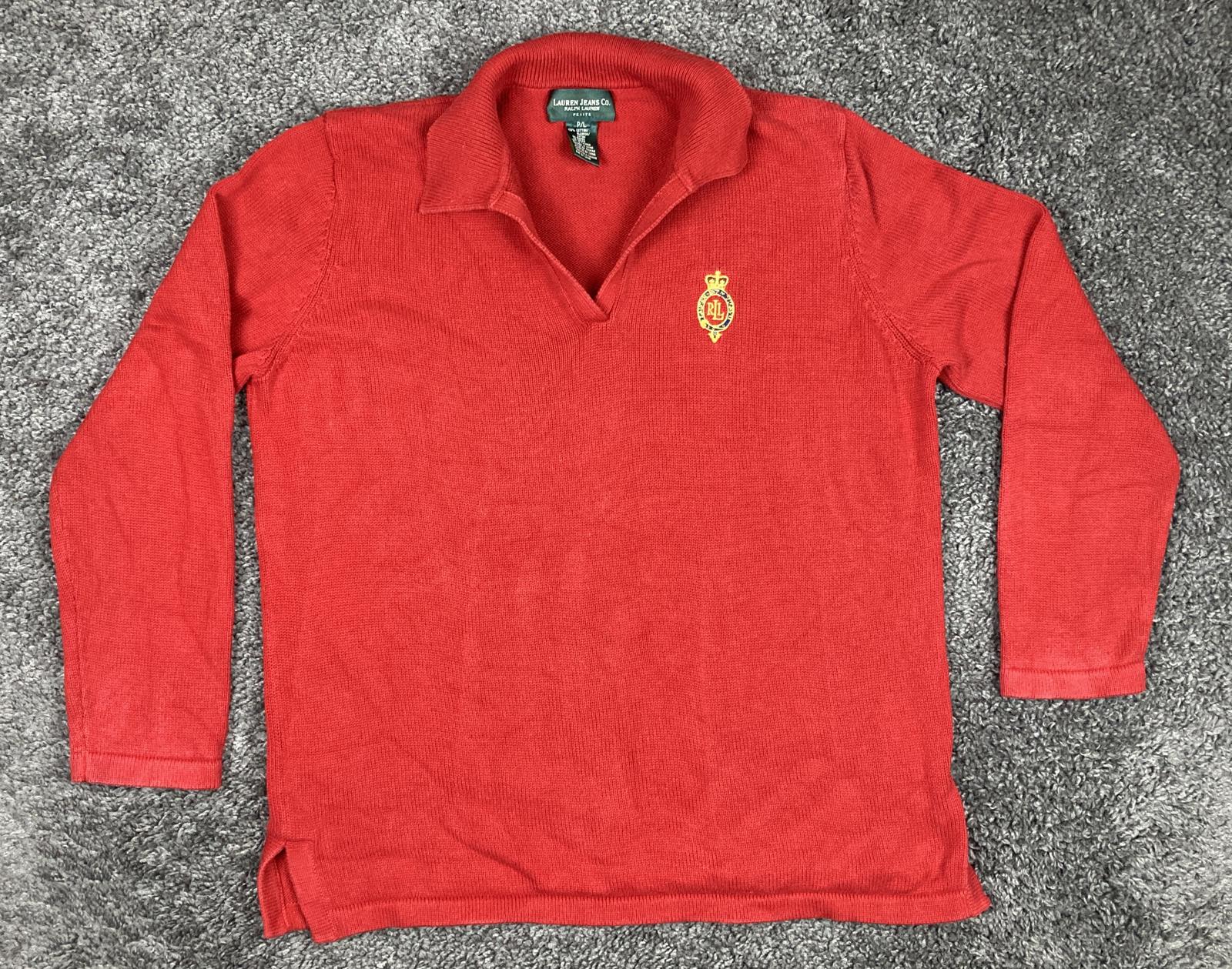 VTG Lauren Jeans Co Ralph Lauren Red Knit Sweater Crown Crest Logo P/L Petite
