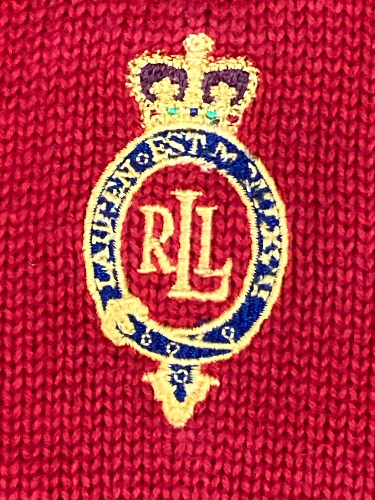 VTG Lauren Jeans Co Ralph Lauren Red Knit Sweater Crown Crest Logo P/L Petite