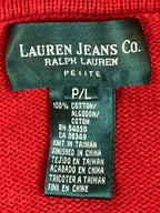 VTG Lauren Jeans Co Ralph Lauren Red Knit Sweater Crown Crest Logo P/L Petite