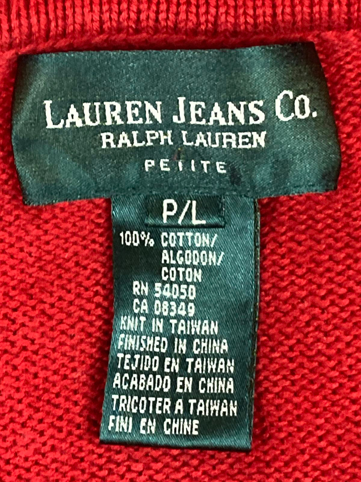 VTG Lauren Jeans Co Ralph Lauren Red Knit Sweater Crown Crest Logo P/L Petite