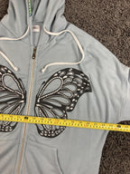 Lauren Moshi Butterfly Hamsa Zip Up Hoodie Blue Rainbow Stitch Graphic Sweater M