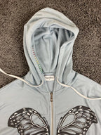 Lauren Moshi Butterfly Hamsa Zip Up Hoodie Blue Rainbow Stitch Graphic Sweater M