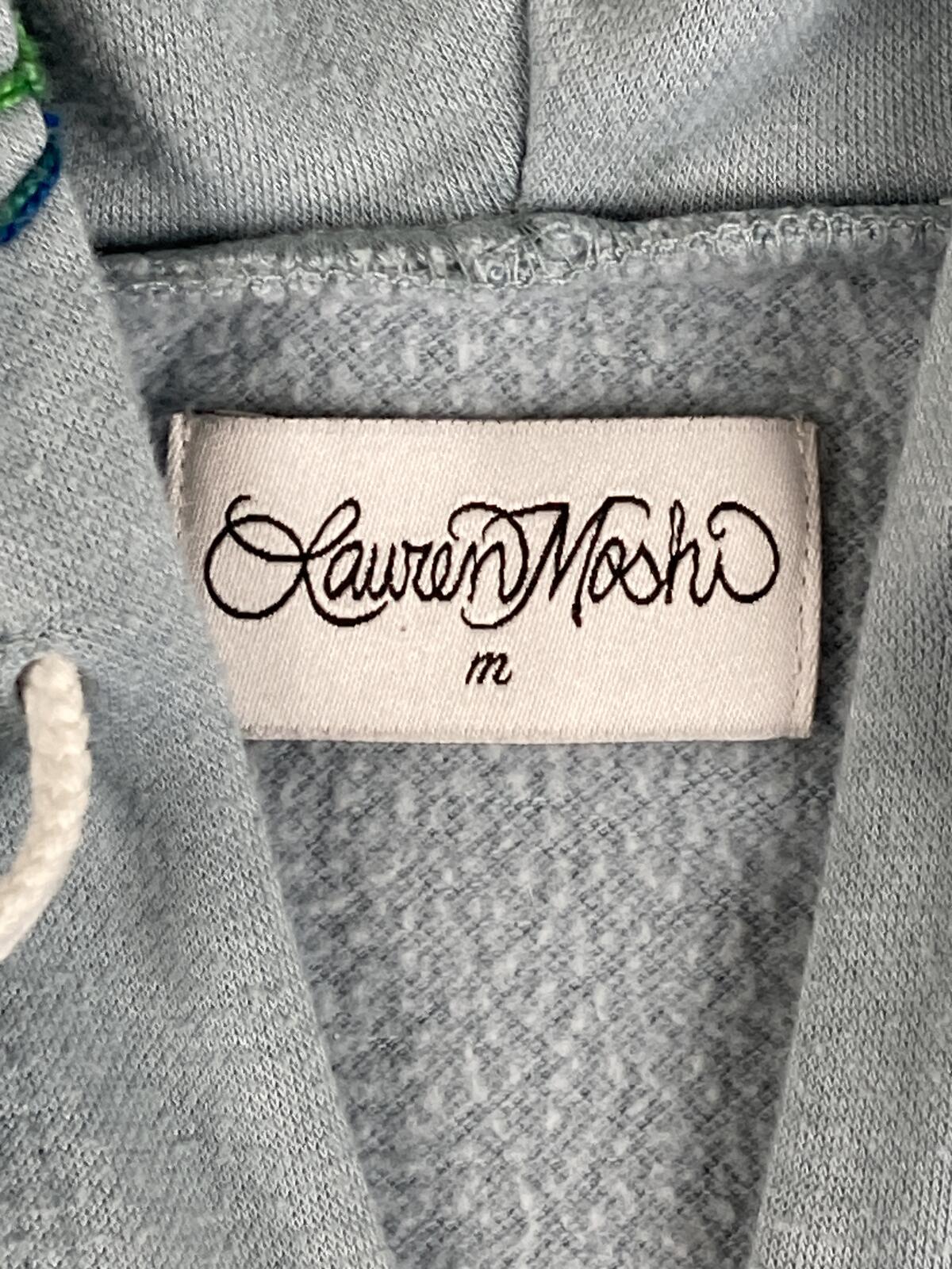 Lauren Moshi Butterfly Hamsa Zip Up Hoodie Blue Rainbow Stitch Graphic Sweater M