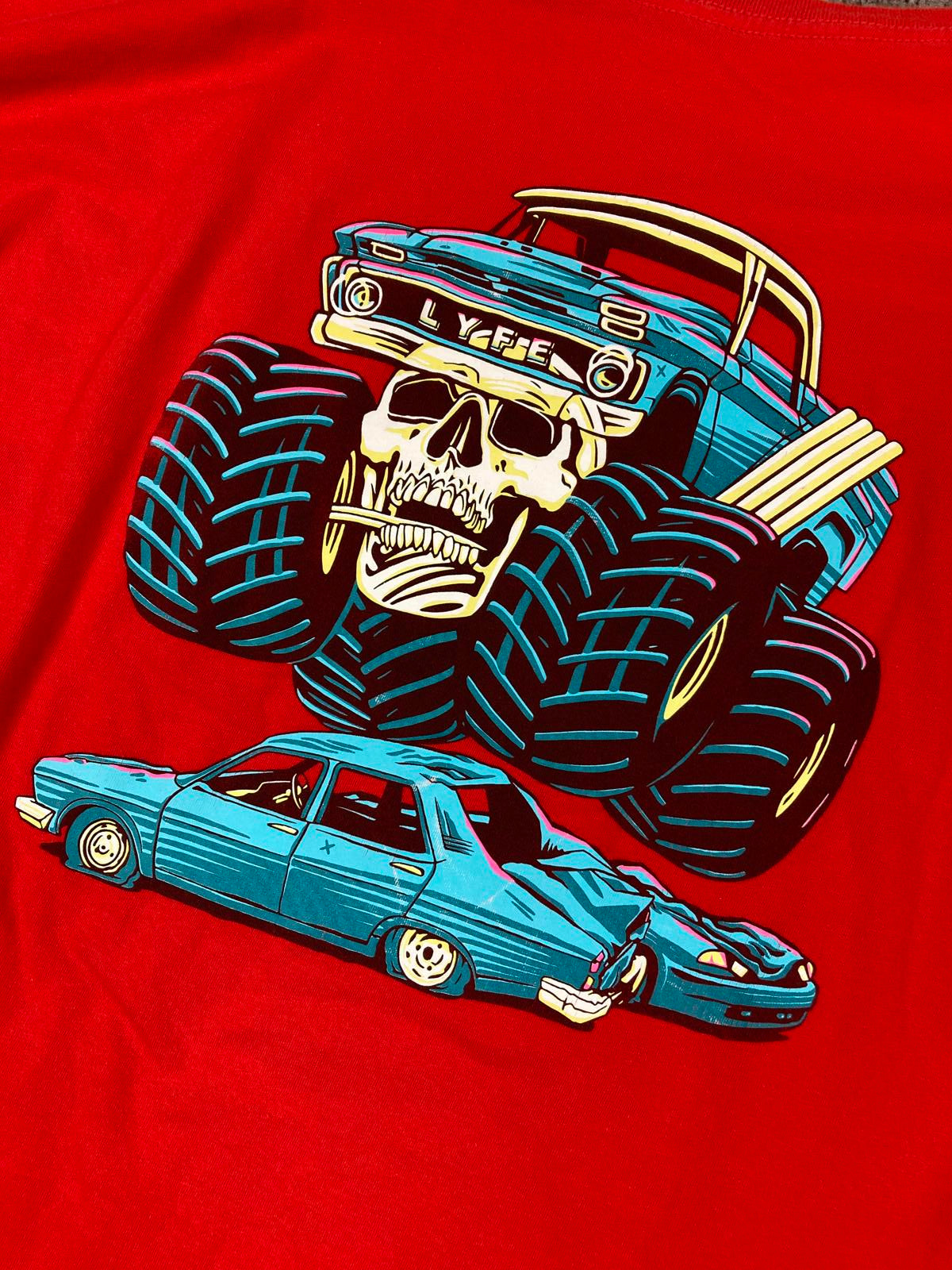 Shreddy Lyfe Red Monster Truck Skull Crusher Graphic T-Shirt Men’s Sz 3XL