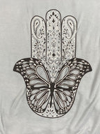 Lauren Moshi Butterfly Hamsa Zip Up Hoodie Blue Rainbow Stitch Graphic Sweater M