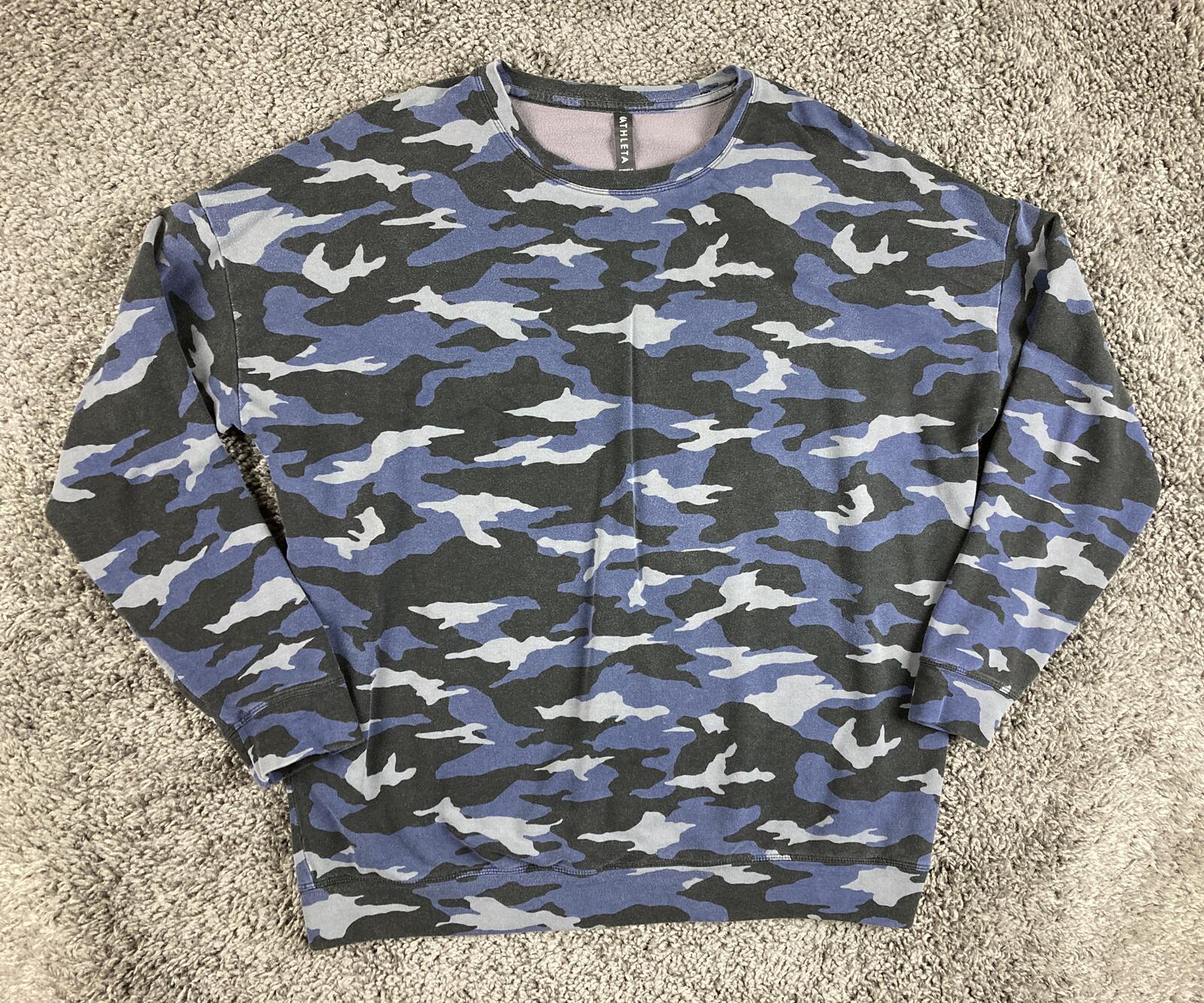 Athleta Studio To Street Balance Pullover Sweatshirt Women's Blue Camo Sz L
