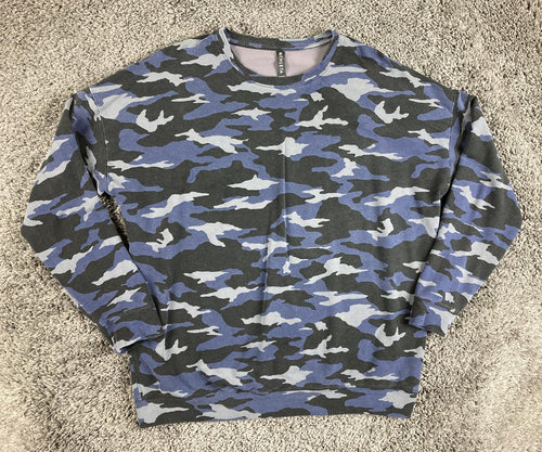 Athleta Studio To Street Balance Pullover Sweatshirt Women's Blue Camo Sz L