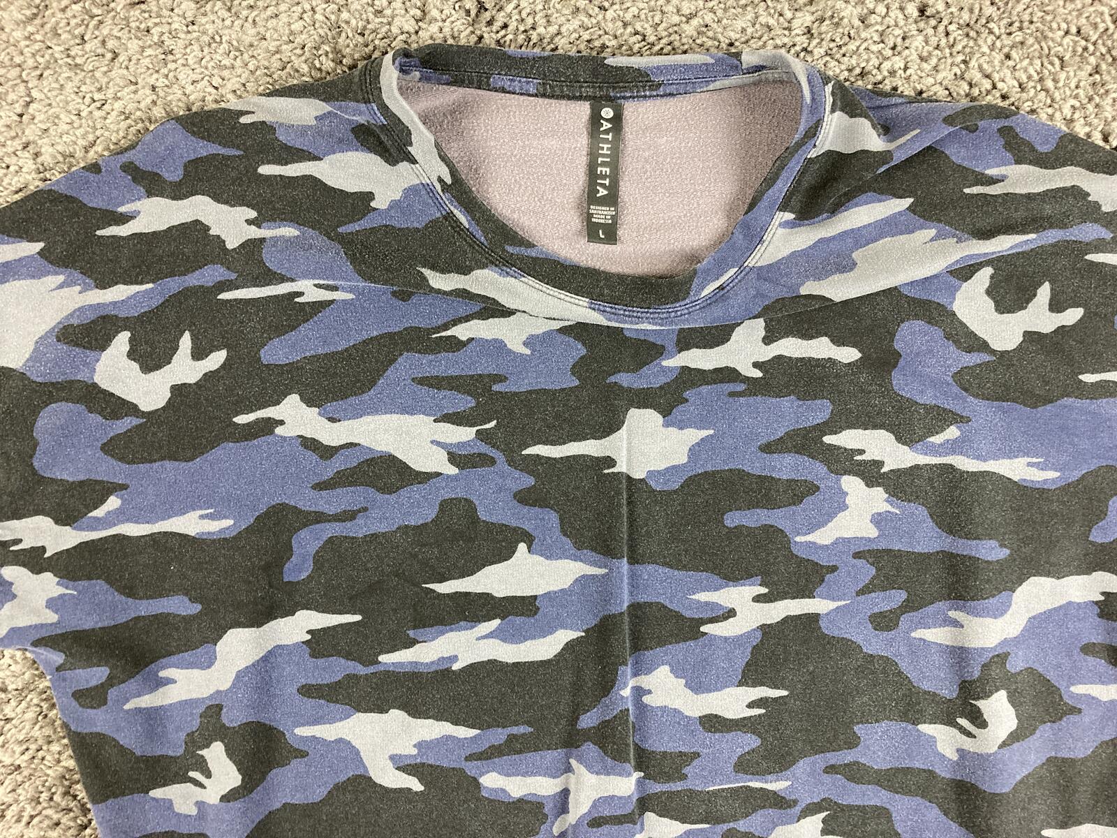 Athleta Studio To Street Balance Pullover Sweatshirt Women's Blue Camo Sz L