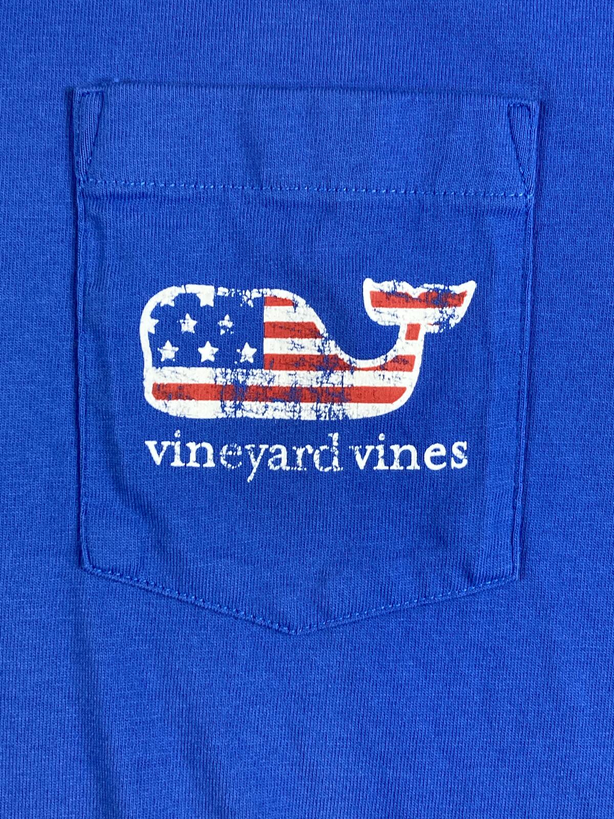Vineyard Vines T-Shirt Mens Blue American Flag Whale Short Sleeve Pocket  Sz M
