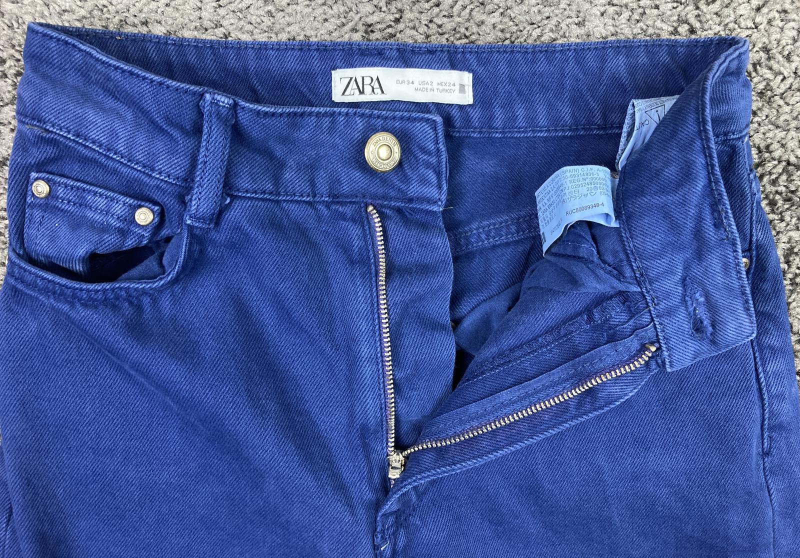 Zara Jeans Women's Blue High Rise Wide Leg Full Length 100% Cotton Size 2