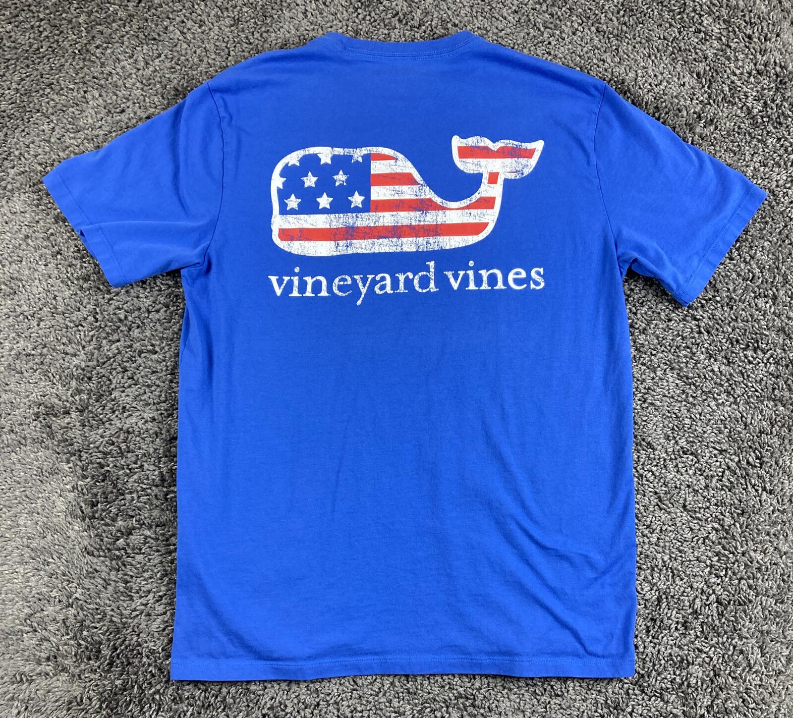 Vineyard Vines T-Shirt Mens Blue American Flag Whale Short Sleeve Pocket  Sz M