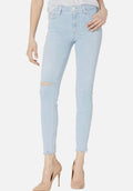 PAIGE Hoxton Ankle Jeans Roar Destructed Light Wash Blue Distressed Raw Hem 25