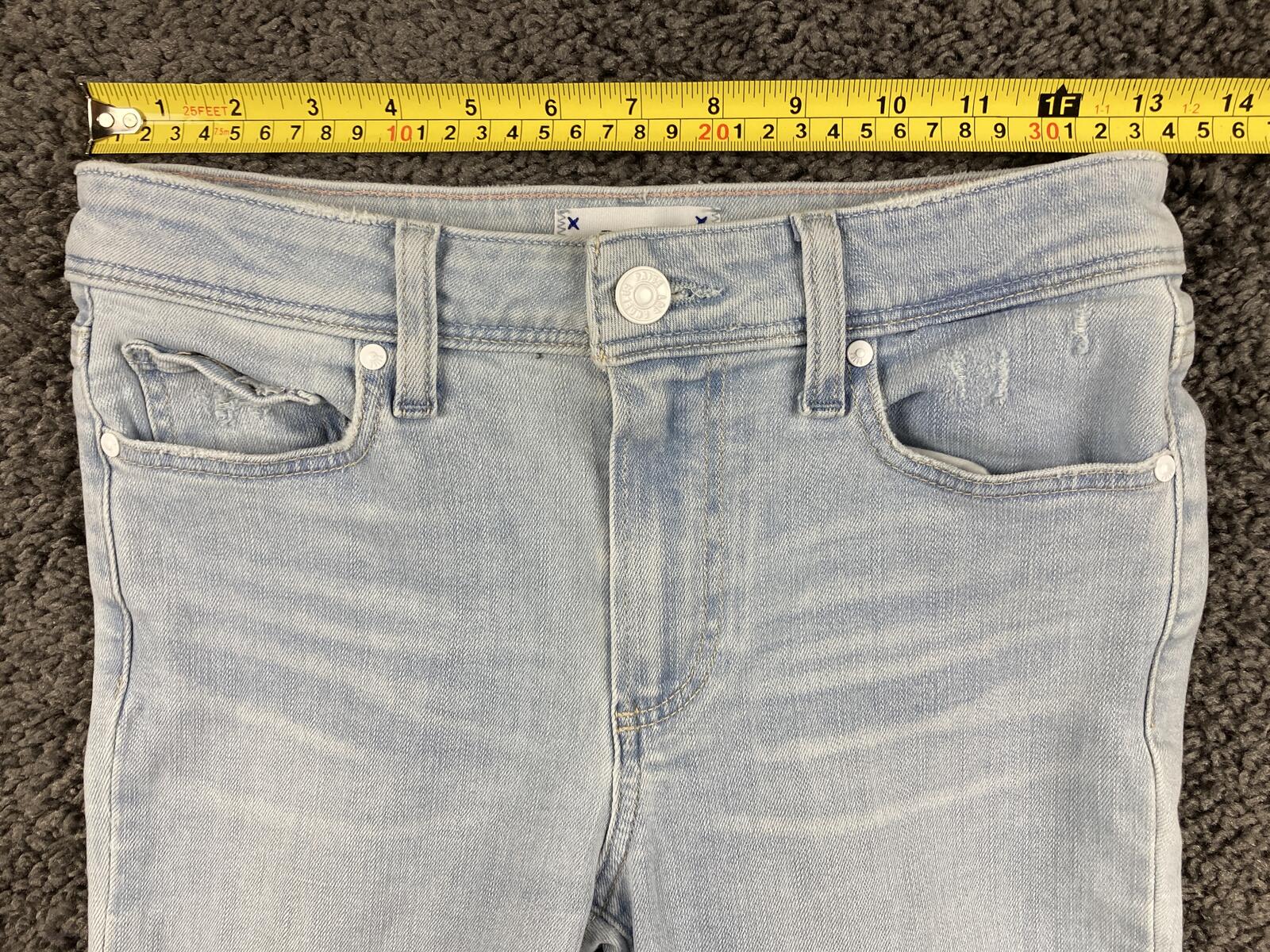 PAIGE Hoxton Ankle Jeans Roar Destructed Light Wash Blue Distressed Raw Hem 25