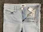 PAIGE Hoxton Ankle Jeans Roar Destructed Light Wash Blue Distressed Raw Hem 25