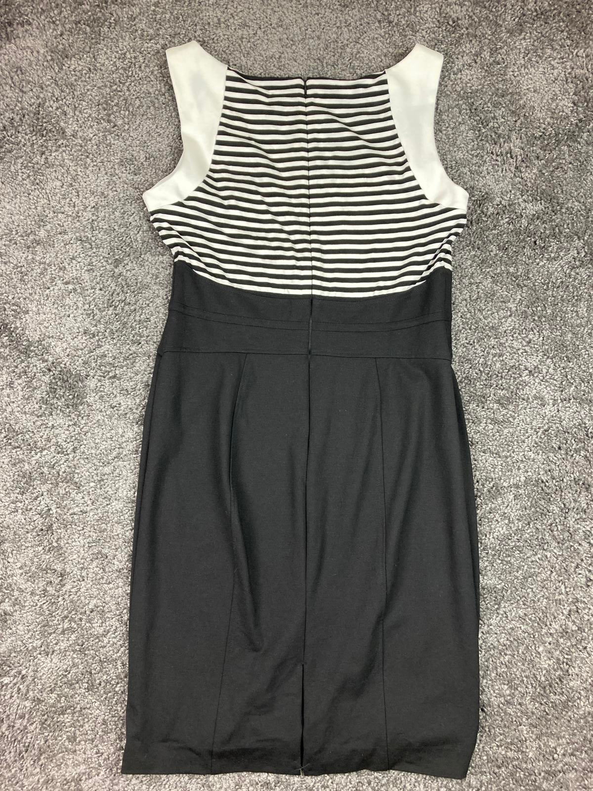 White House Black Market Dress Striped Keyhole Sheath Women’s Sz 14 Black White