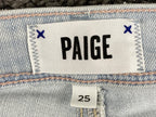 PAIGE Hoxton Ankle Jeans Roar Destructed Light Wash Blue Distressed Raw Hem 25