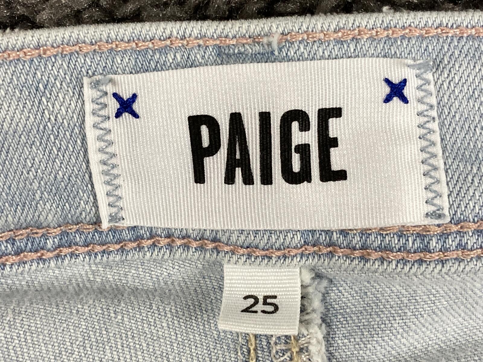 PAIGE Hoxton Ankle Jeans Roar Destructed Light Wash Blue Distressed Raw Hem 25
