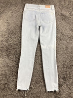 PAIGE Hoxton Ankle Jeans Roar Destructed Light Wash Blue Distressed Raw Hem 25