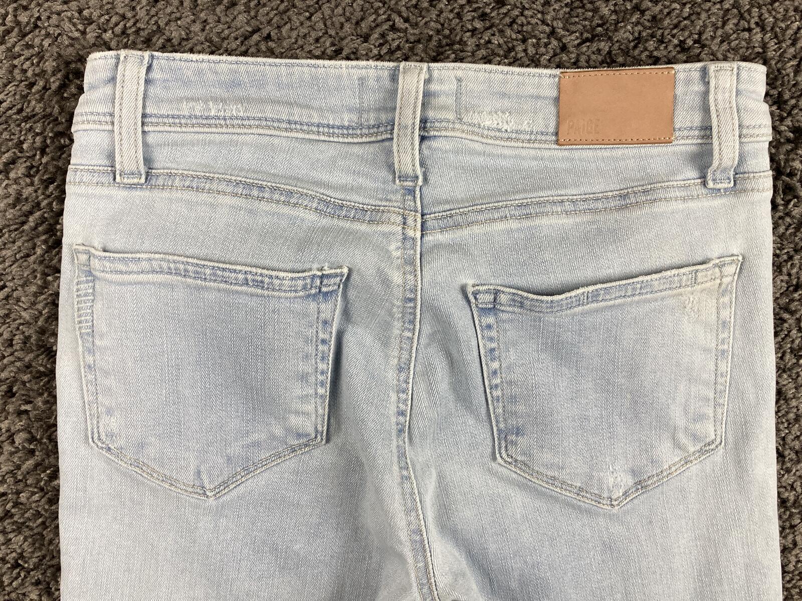 PAIGE Hoxton Ankle Jeans Roar Destructed Light Wash Blue Distressed Raw Hem 25