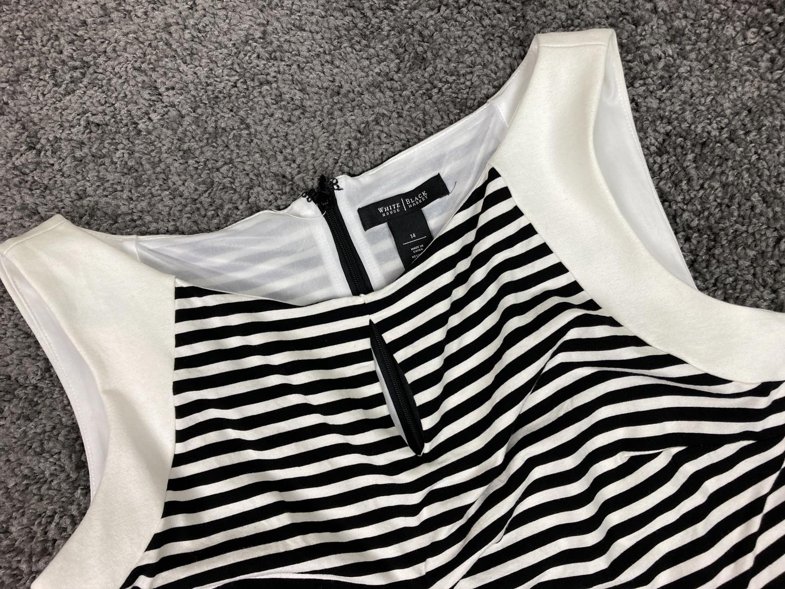 White House Black Market Dress Striped Keyhole Sheath Women’s Sz 14 Black White