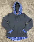 Tommy Hilfiger Womens Hoodie Sweatshirt  Navy Blue Floral Layered Hem Sz XS