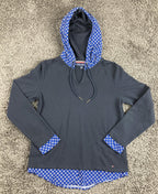 Tommy Hilfiger Womens Hoodie Sweatshirt  Navy Blue Floral Layered Hem Sz XS