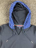 Tommy Hilfiger Womens Hoodie Sweatshirt  Navy Blue Floral Layered Hem Sz XS