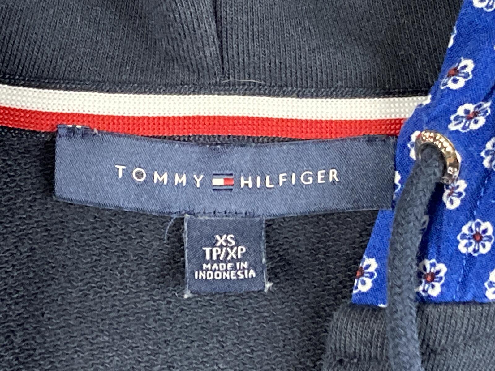 Tommy Hilfiger Womens Hoodie Sweatshirt  Navy Blue Floral Layered Hem Sz XS
