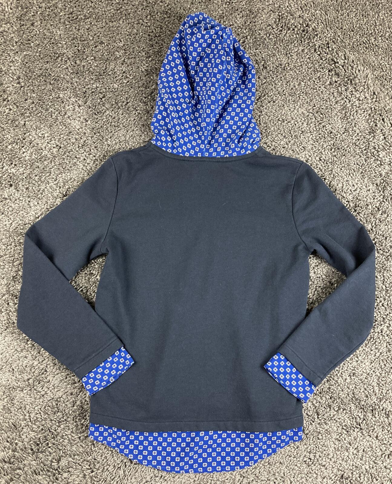 Tommy Hilfiger Womens Hoodie Sweatshirt  Navy Blue Floral Layered Hem Sz XS