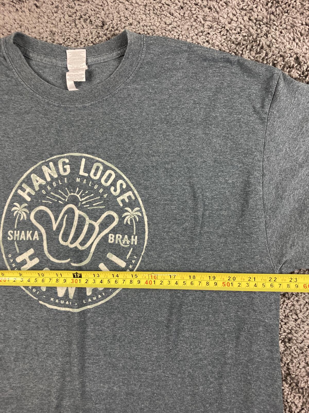 Hang Loose Hawaii T-Shirt Men's Blue Gray Shaka Graphic Poly Blend Tee Sz XL