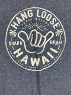 Hang Loose Hawaii T-Shirt Men's Blue Gray Shaka Graphic Poly Blend Tee Sz XL