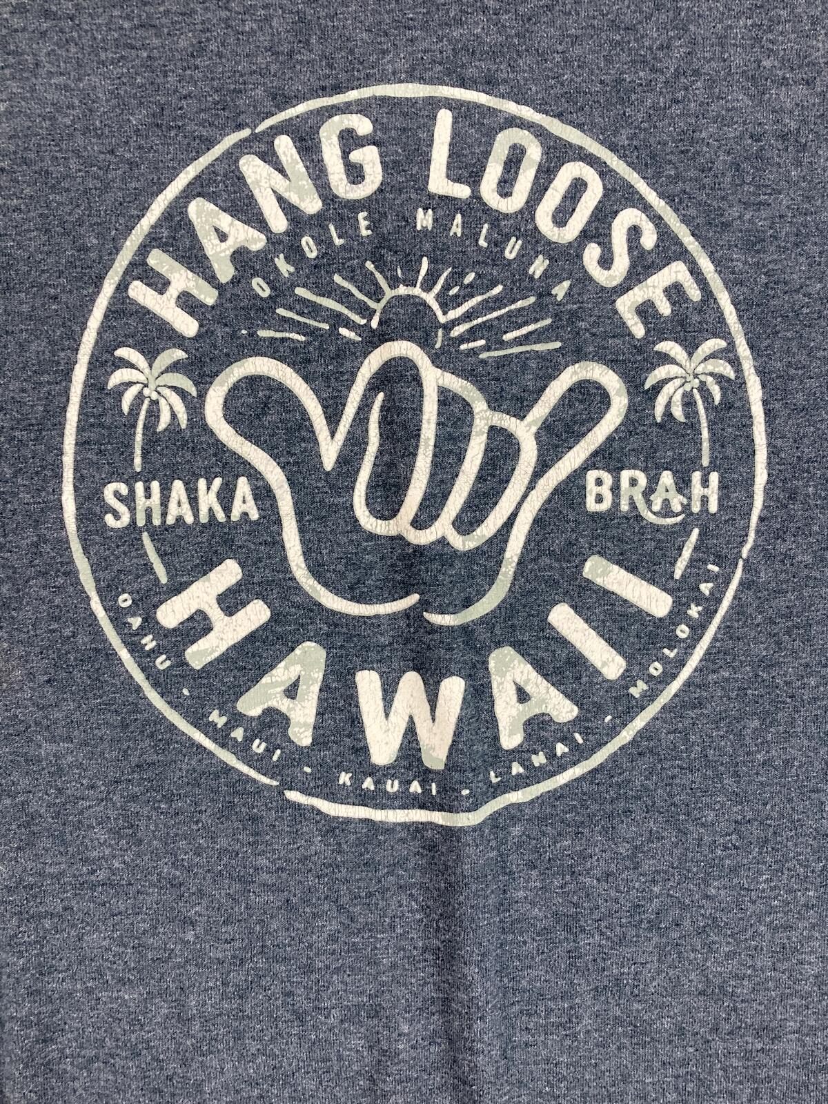 Hang Loose Hawaii T-Shirt Men's Blue Gray Shaka Graphic Poly Blend Tee Sz XL