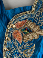 Kurta Dress Pants & Scarf Dupatta Set Women's Vintage 3-Piece Blue Embroidered