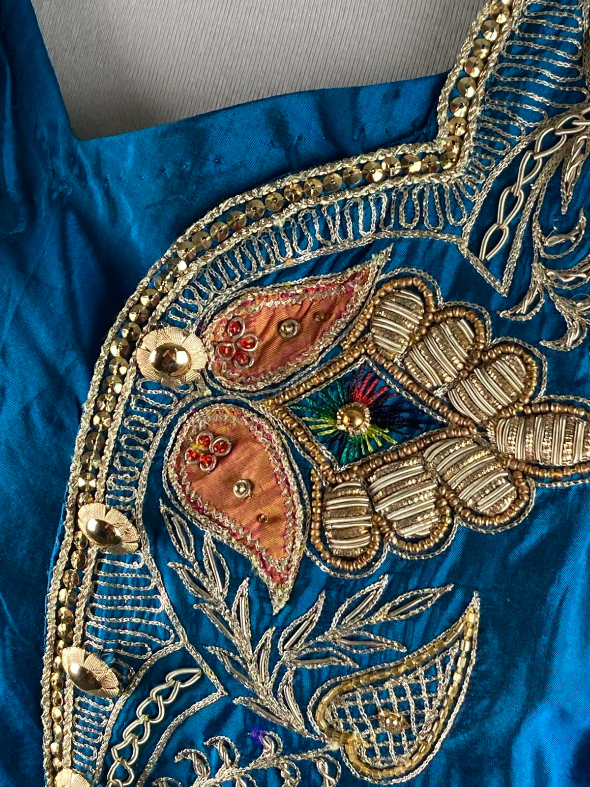Kurta Dress Pants & Scarf Dupatta Set Women's Vintage 3-Piece Blue Embroidered