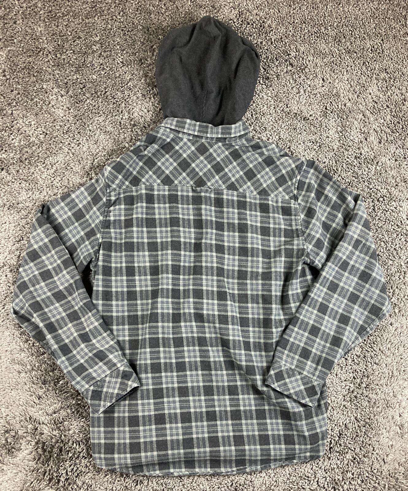 Hurley Mens Large Gray Plaid Hooded Flannel Shirt Classic Fit Long Sleeve L