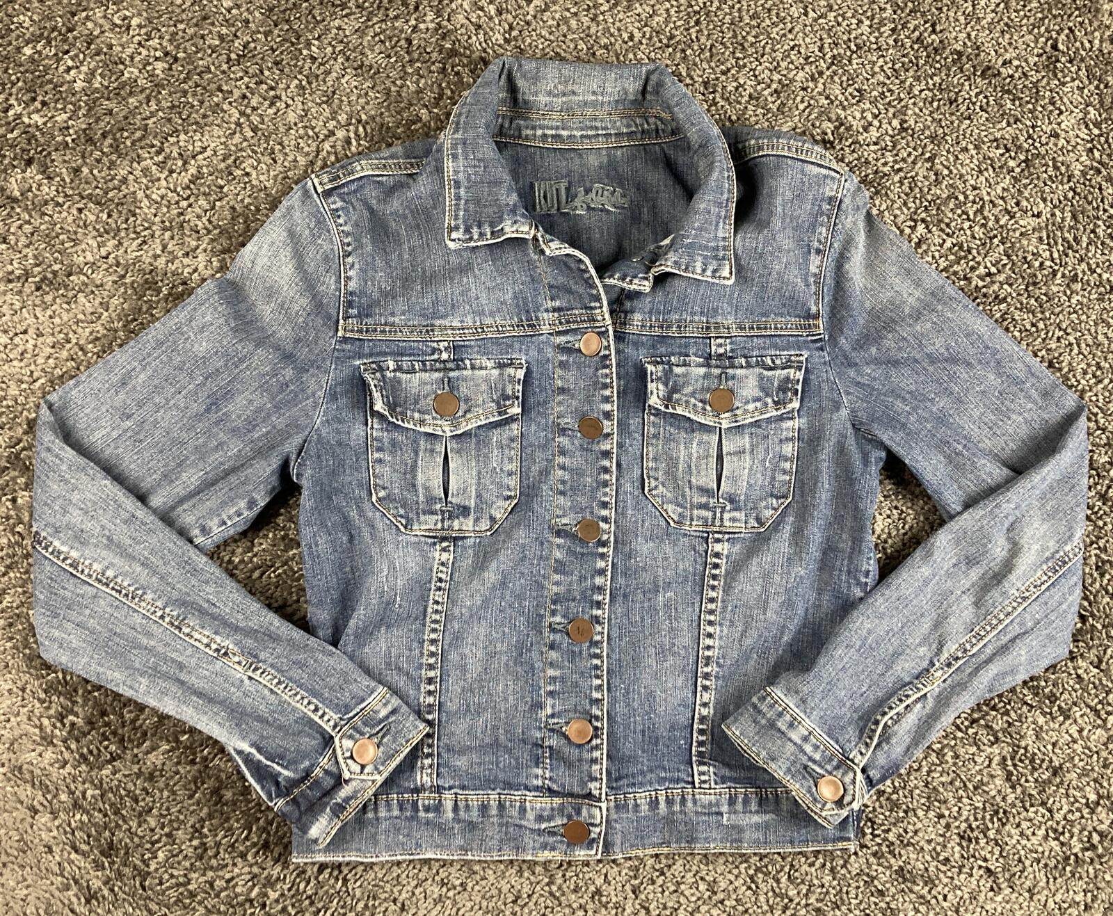 KUT from the Kloth Amelia Denim Jacket Womens Medium Wash Blue Stretch Jean Sz M