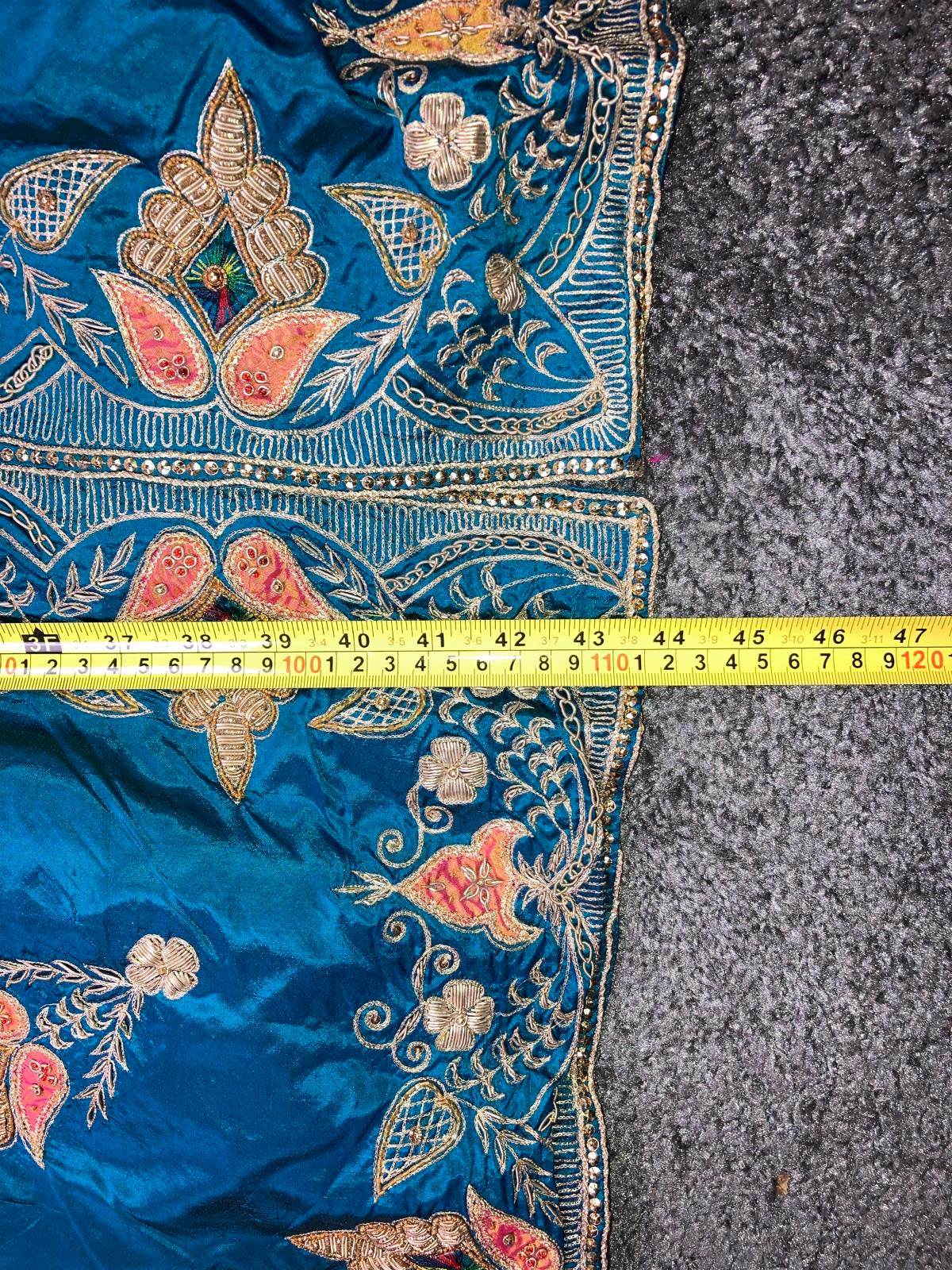 Kurta Dress Pants & Scarf Dupatta Set Women's Vintage 3-Piece Blue Embroidered
