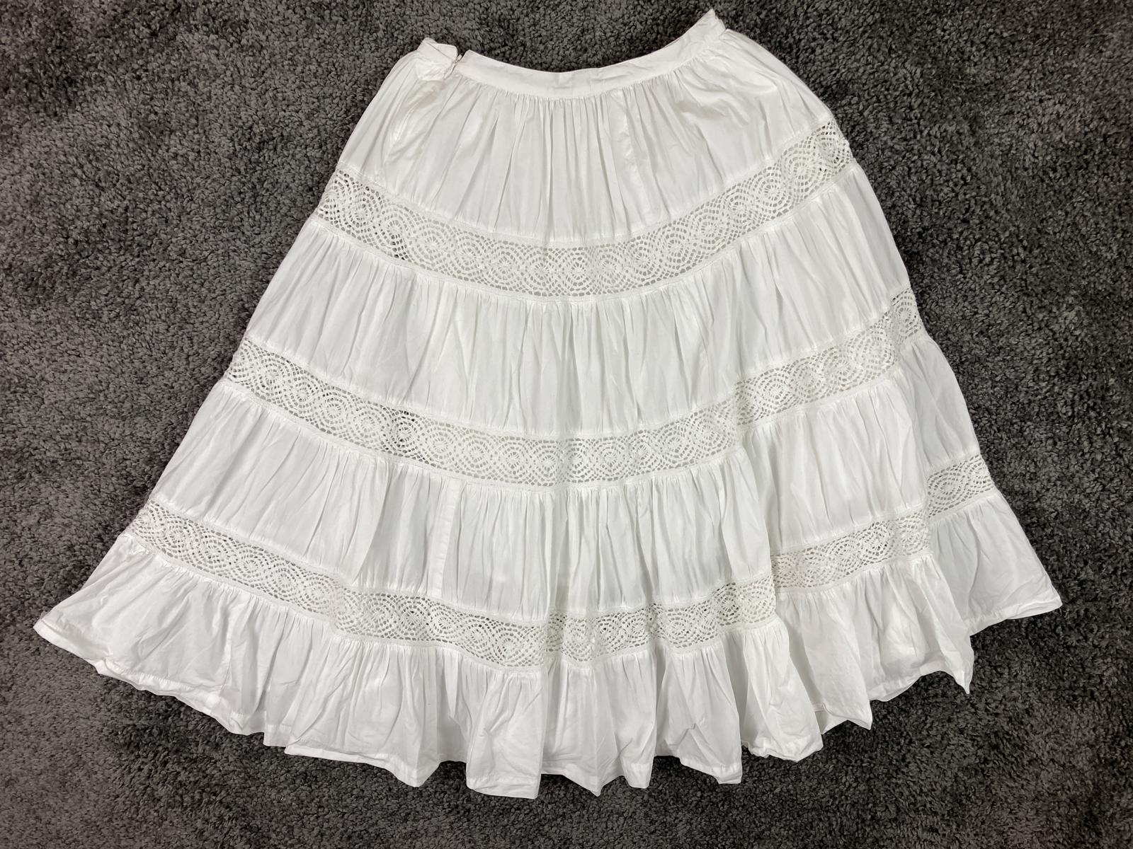 Tularosa White Skirt Thelma Cotton Lace Trim Tiered Midi Women’s Sz XS Boho