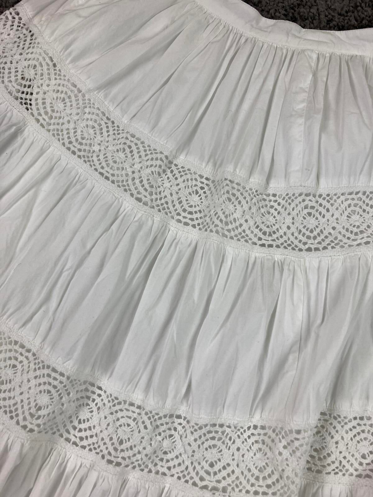 Tularosa White Skirt Thelma Cotton Lace Trim Tiered Midi Women’s Sz XS Boho
